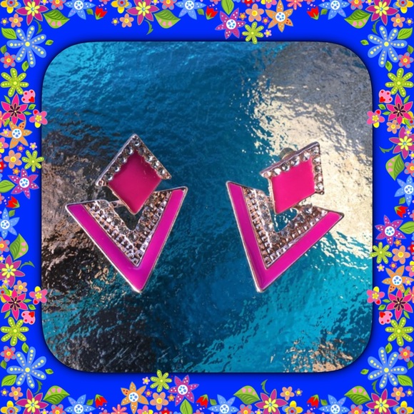 Pink Triangle Earrings - Picture 3 of 8